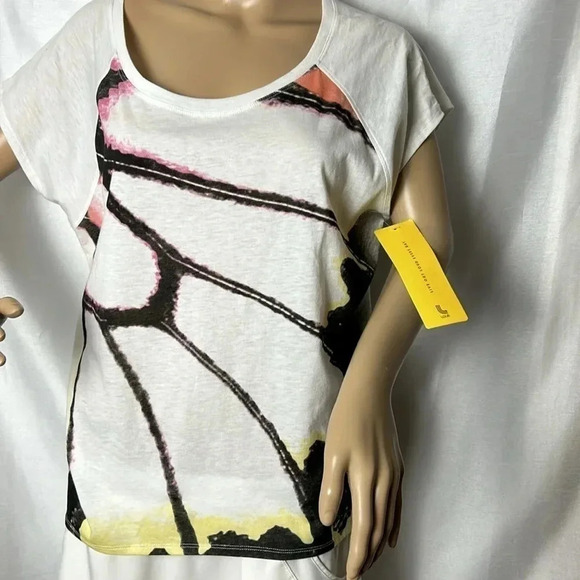 LOLE BEV TOP , graphic tee shirt , boxy , short raglan sleeves, hi low ,abstract - Picture 3 of 14